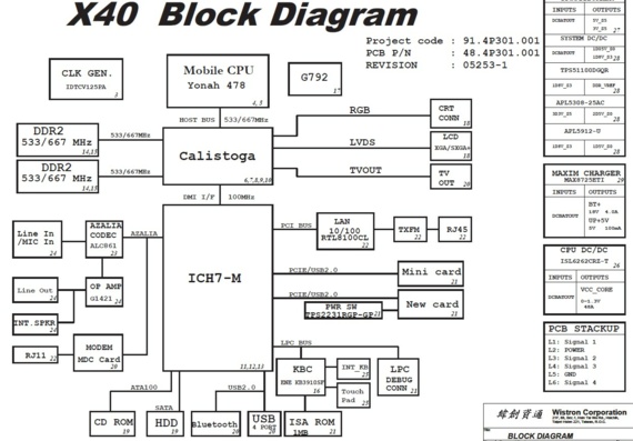 Fujitsu Siemens Amilo Pro V3405 - Wistron X40 - rev -1 - Laptop motherboard diagram