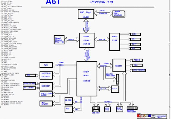 Asus A6T rev 1.01 - Laptop Motherboard Diagram