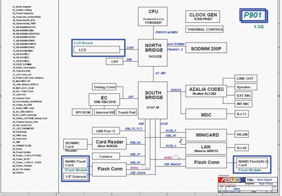 Asus Eee PC P901 - rev 1.3G - Notebook Motherboard Diagram