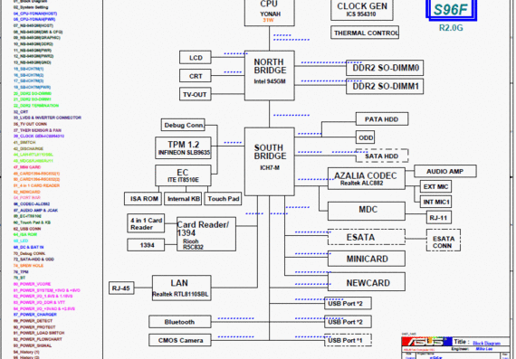 Asus S96F - rev 2.0G - Laptop Motherboard Diagram
