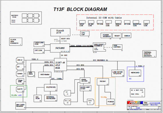 Asus T13F - rev 1.10 - Notebook Motherboard Diagram