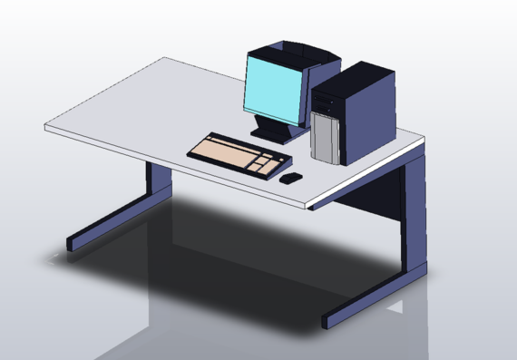 Стол с монитором и системным блоком - 3D модель