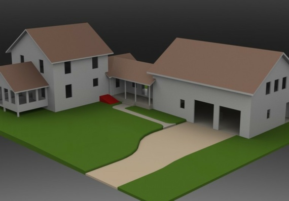 House and Garage - 3D model