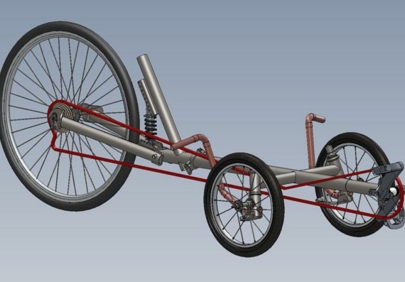 Лежачий трехколесный велосипед - 3D модель