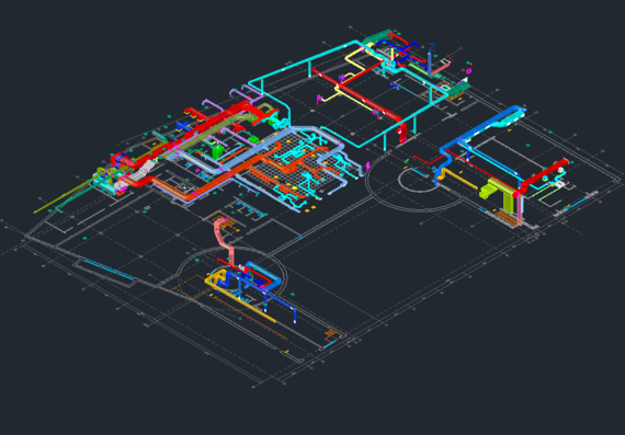 3d drawings of ventilation of a large garage (covered parking lot)