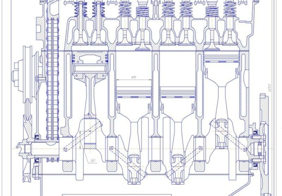 Transverse and longitudinal sections of VAZ-21065 engine