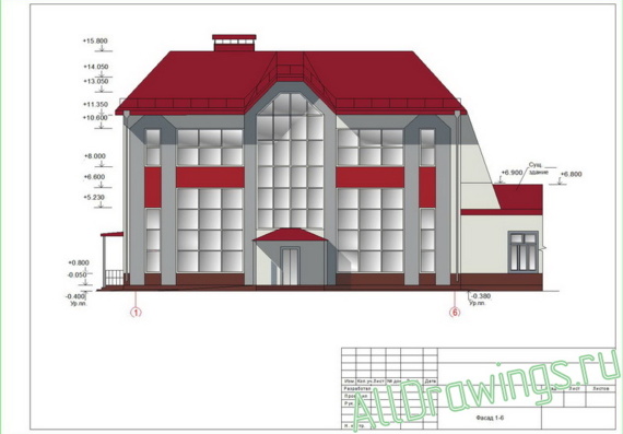 Sketchy design of restaurant building with billiard room