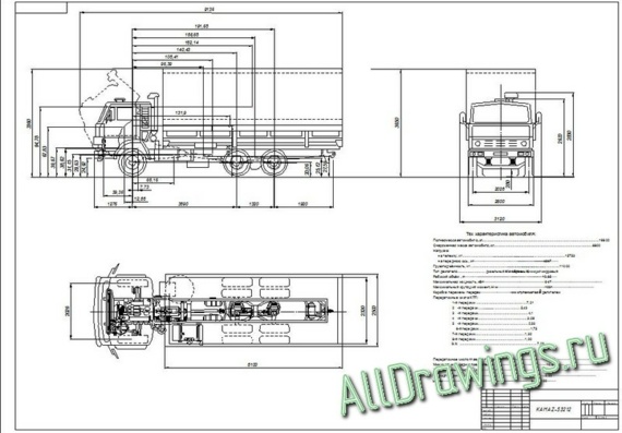 General view drawings of Kamaz 53212 truck