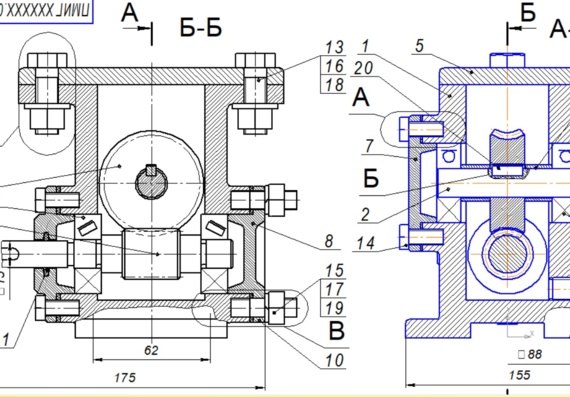 Worm gearbox: assembly drawing
