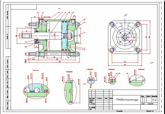 Pneumatic cylinder assembly drawing