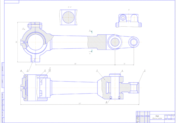 Assembly drawing of push-pull rod with detail