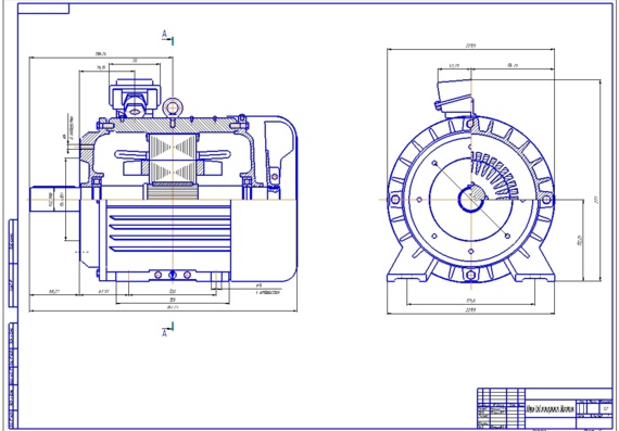 Drawings of asynchronous motor with motor rotor
