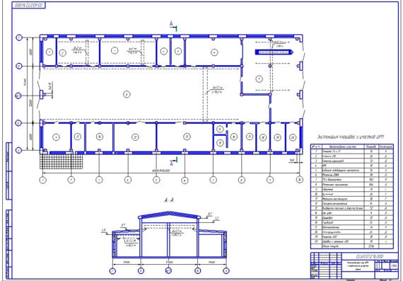 Компановочный план ЦРМ с вертикальным разрезом здания