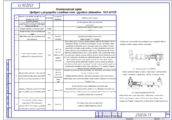 Технологическая карта по регулировке схождении колес МАЗ-651705