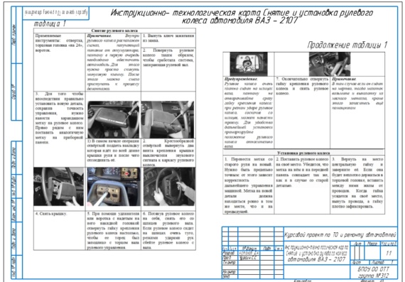 Инструкционная тех карта ремонта рулевого управления ВАЗ-2107