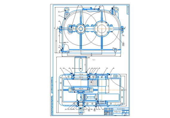 Assembly drawing of two-stage cylindrical reduction gear box