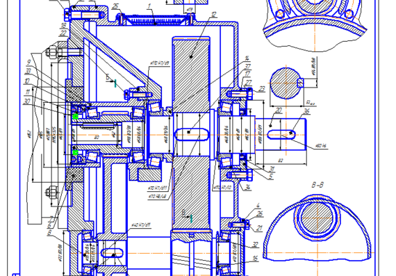 Drawing of two-stage reduction gear box