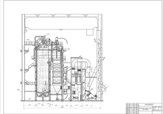 Cross section of BKZ-160GM steam boiler