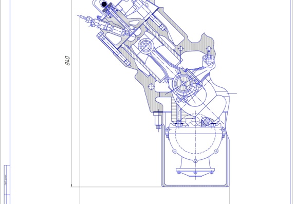 Section of V-shaped diesel engine