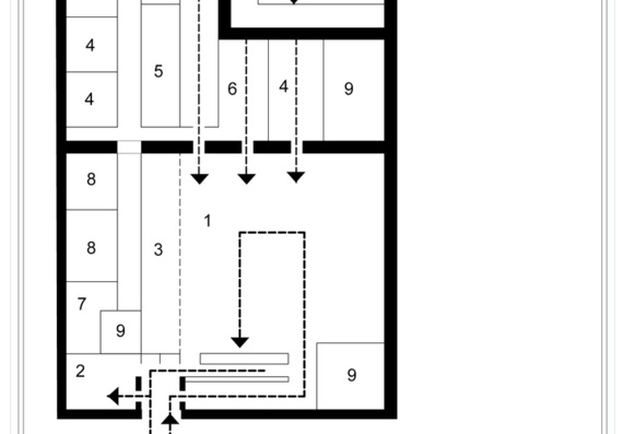 Типовая схема планировки универсального магазина площадью