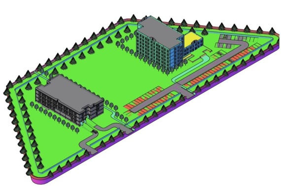 Visualization (3D model) Polyclinics for 850 visits per shift and ambulance substations
