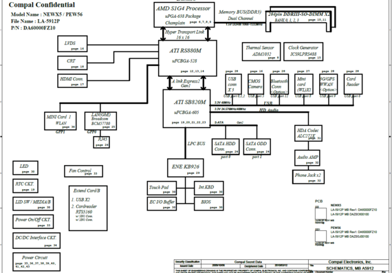 Notebook diagram eMachines E440 NEW85 (motherboard Compal LA-5912P rev 1.0)