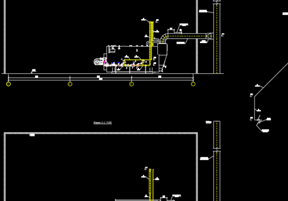 Boiler room. Cut 1-1. Section 2-2. Gas pipeline diagram. Equipment and material specification.