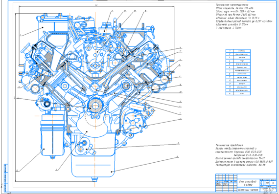 KAMAZ engine assembly drawing