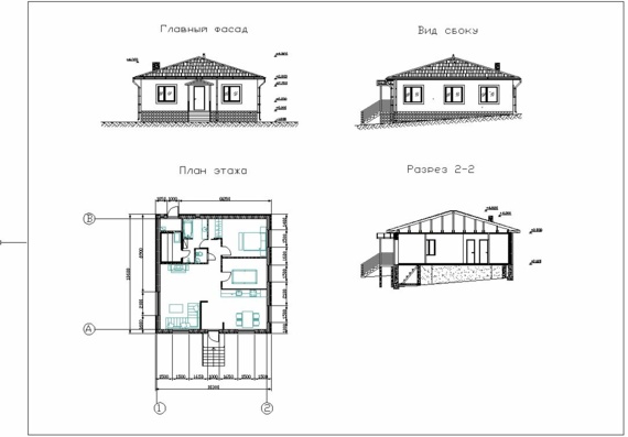 Floor plans and sections in a single-storey building project