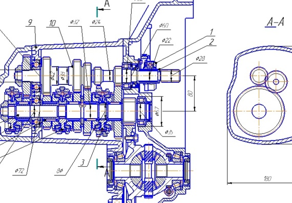 VAZ 2109 gearbox drawing with detail