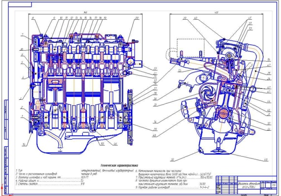 Assembly drawing of VAZ-21083 motor engine