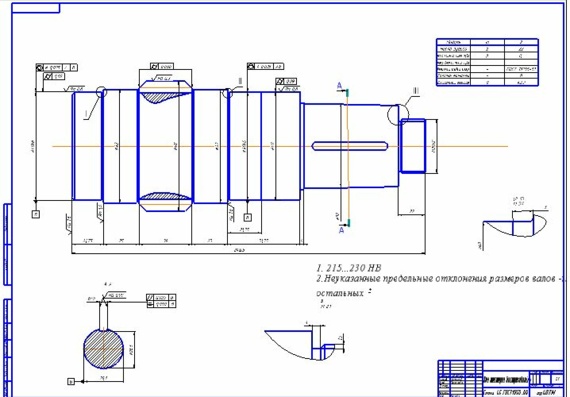 The gear shaft drawing for the diploma project includes bases and specifications