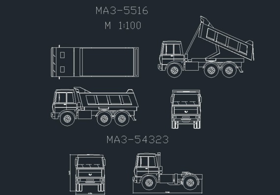 Diagrams of MAZ-5516 and MAZ-54323 cars