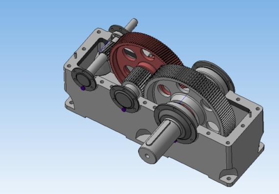 Two-stage cylindrical gearbox - 3D model