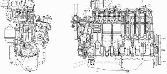 Drawing of 6-cylinder D-260 engine