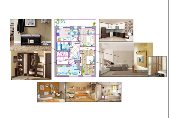 Set of drawings for the design of the 2 room apartment.