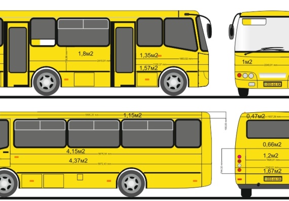 Автобус Богдан 1к1 в цвете (размеры рекламной площади) вектор