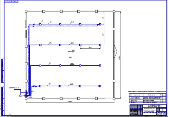 Lighting network of the production shop. Location Plan