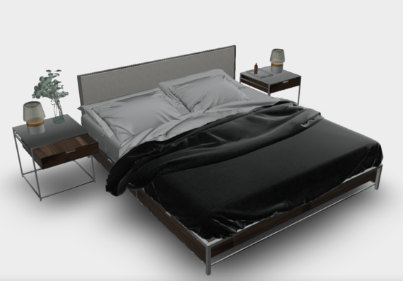 Двухспальная кровать с тумбочками - 3D модель