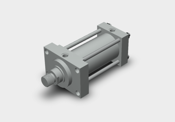 3D model of hydraulic cylinder with piston 100mm, rod 55 mm, stroke 500 mm