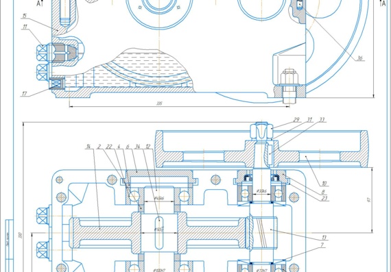 Assembly drawing of cylindrical single-stage reduction gear box