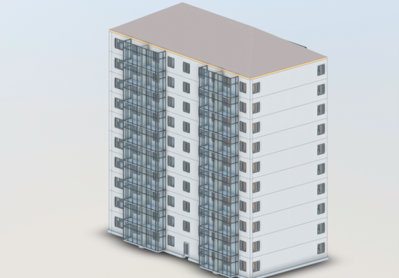 Architectural 12 storey residential building in revit