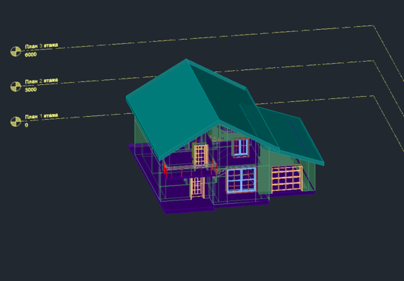 2- этажный жилой дом 3D модель в автокаде