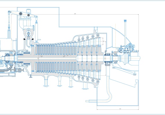 Transverse and longitudinal drawings of steam turbine K-7-3.2