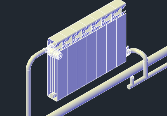 3D model of aluminium radiator with ball crane, thermostatic radiator