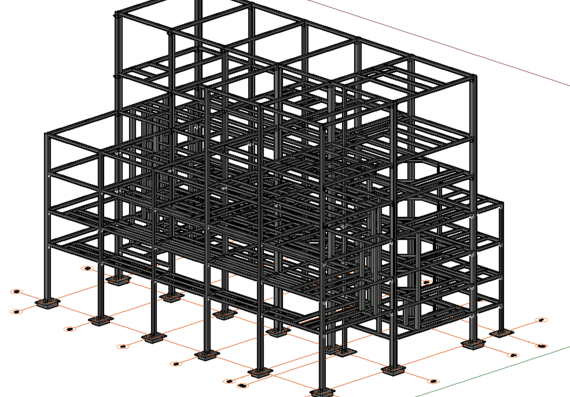 Проект металло-каркаса производственного завода в 3 этажа в формате 3D автокад