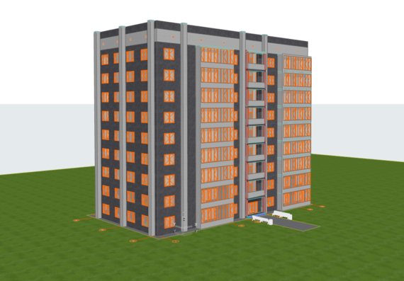 Multi-storey residential building with external facade