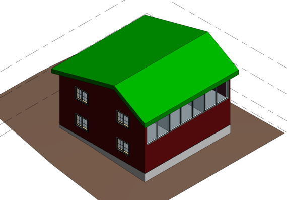 Build a three-dimensional model of a two-story building