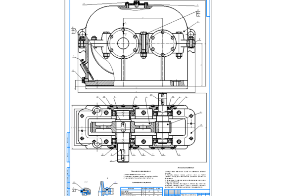 Gearbox assembly drawing with helical gears