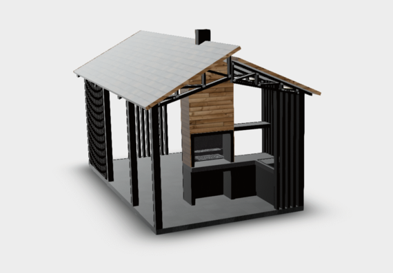 Gazebo with 3D kitchen in sketchup